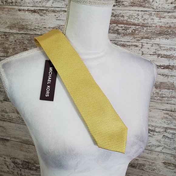 MICHAEL KORS Yellow Hex 100% Silk Necktie - Picture 1 of 5